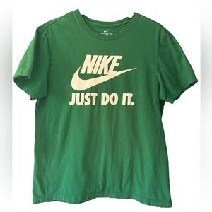 Nike Green Short Sleeve Tee with Cream Logo and Slogan
